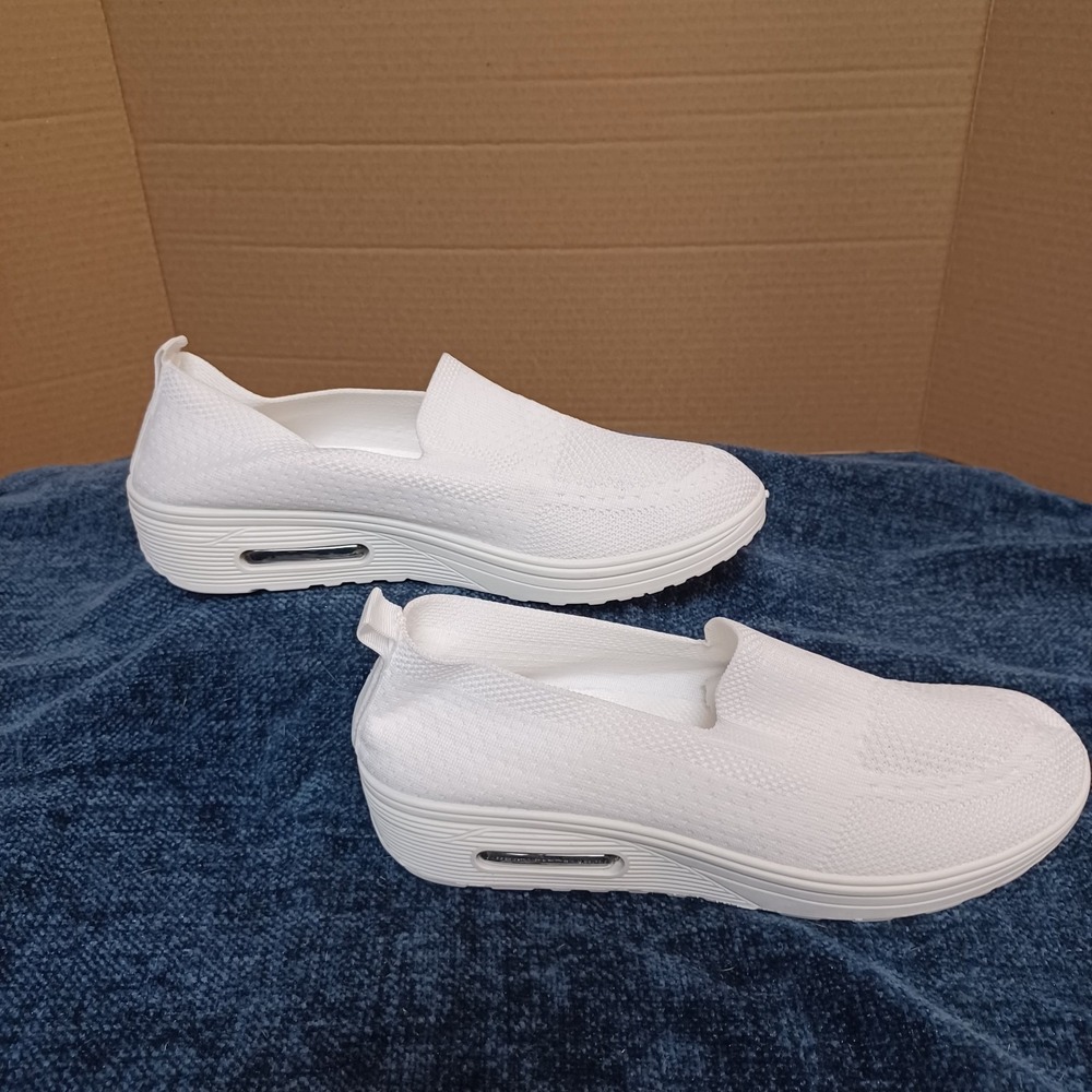 Unbranded White Knit Slip On Sneakers Air Cushion Walking Shoes Womens 10